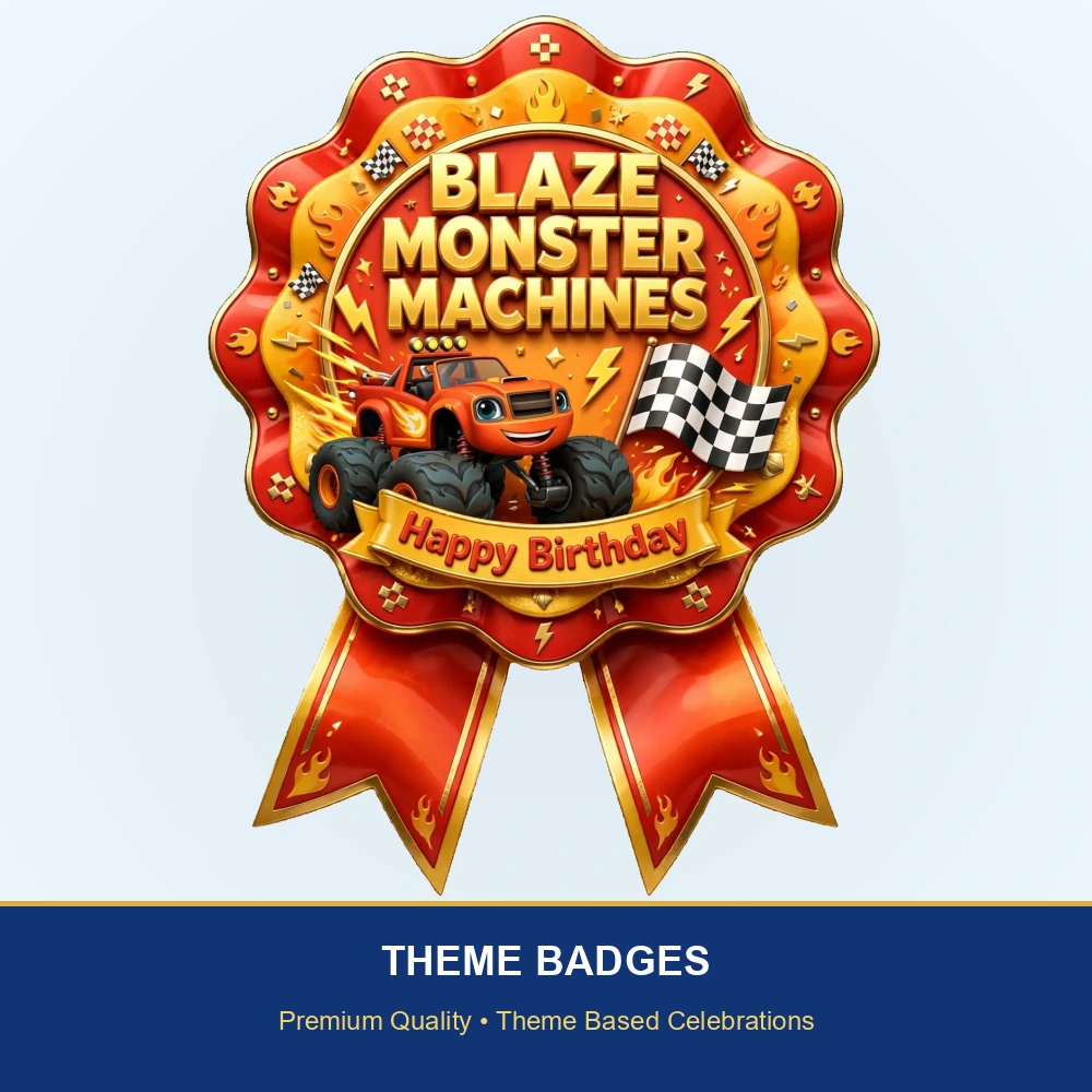 Blaze Monster Machines Theme Theme Badges Birthday Party Supplies (PACK OF 16) - 300 GSM Premium Cardstock with Pin (3.7 x 3 Inch) - Premium Party Decor Supply by Party Decor Mall - View 2