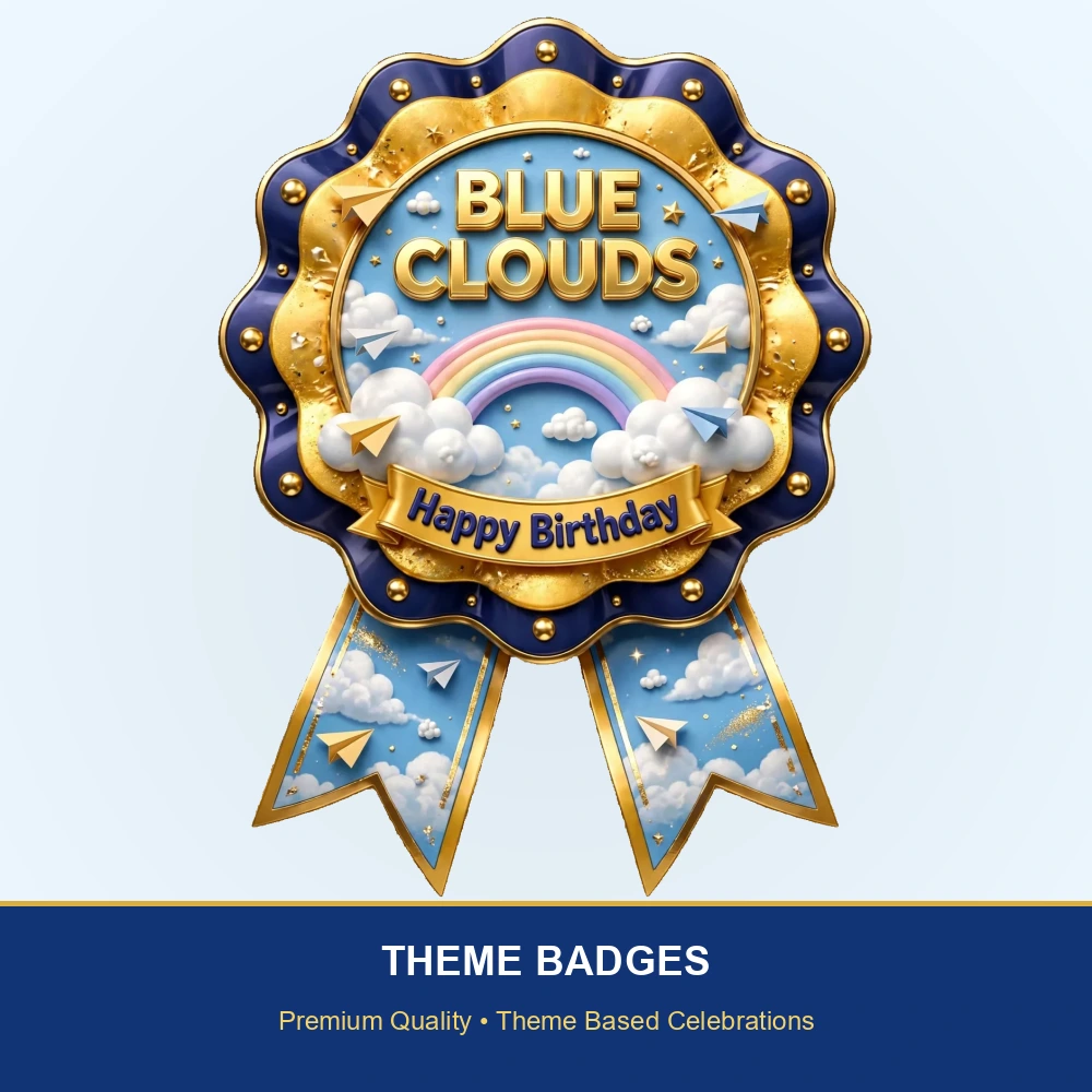 Blue Clouds Theme Theme Badges Birthday Party Supplies (PACK OF 16) - 300 GSM Premium Cardstock with Pin (3.7 x 3 Inch) - Premium Party Decor Supply by Party Decor Mall - View 2