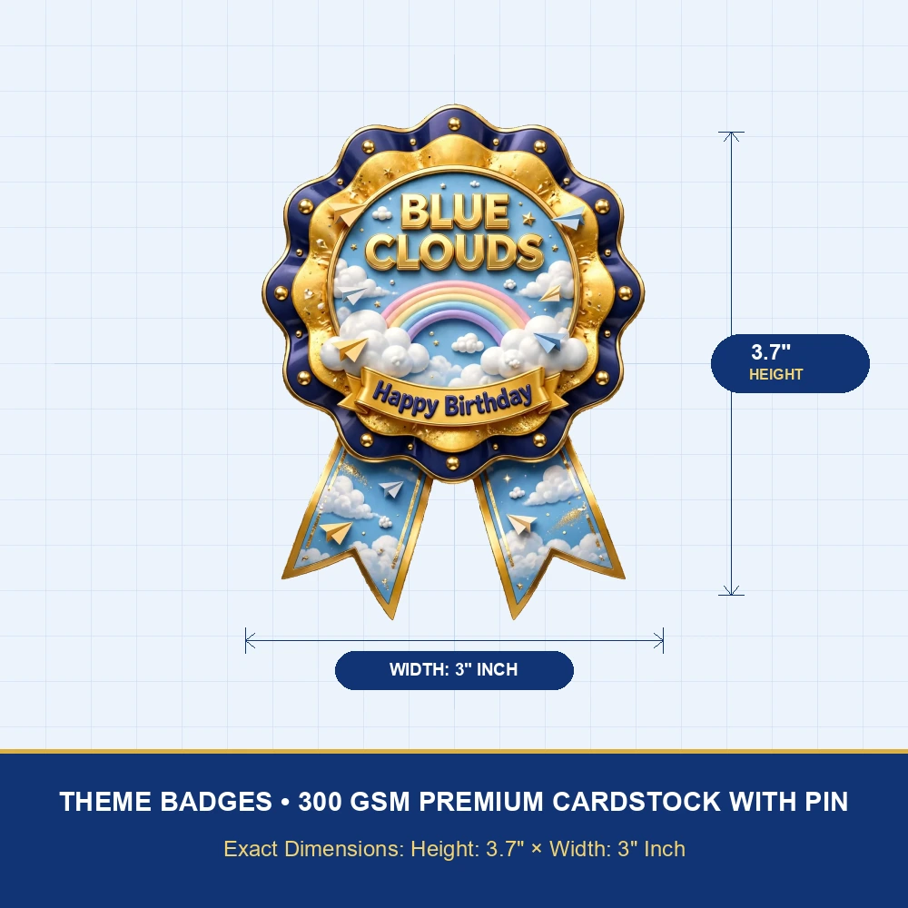 Blue Clouds Theme Theme Badges Birthday Party Supplies (PACK OF 16) - 300 GSM Premium Cardstock with Pin (3.7 x 3 Inch) - Premium Party Decor Supply by Party Decor Mall - View 4