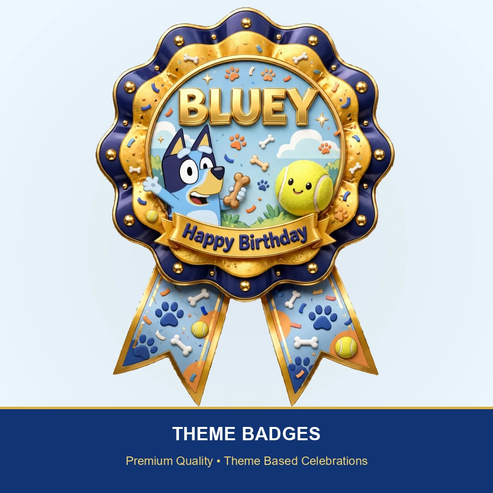 Bluey Theme Theme Badges Birthday Party Supplies (PACK OF 16) - 300 GSM Premium Cardstock with Pin (3.7 x 3 Inch) - Premium Party Decor Supply by Party Decor Mall - View 2