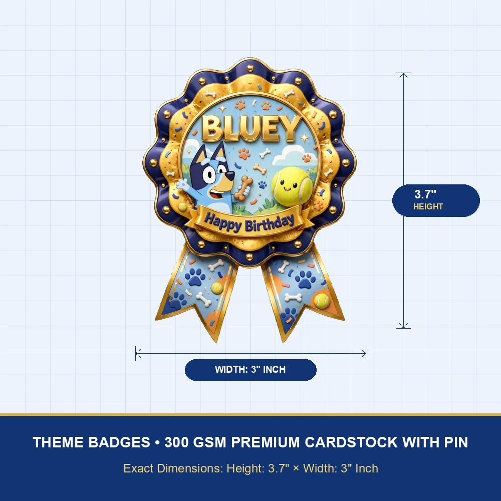Bluey Theme Theme Badges Birthday Party Supplies (PACK OF 16) - 300 GSM Premium Cardstock with Pin (3.7 x 3 Inch) - Premium Party Decor Supply by Party Decor Mall - View 4