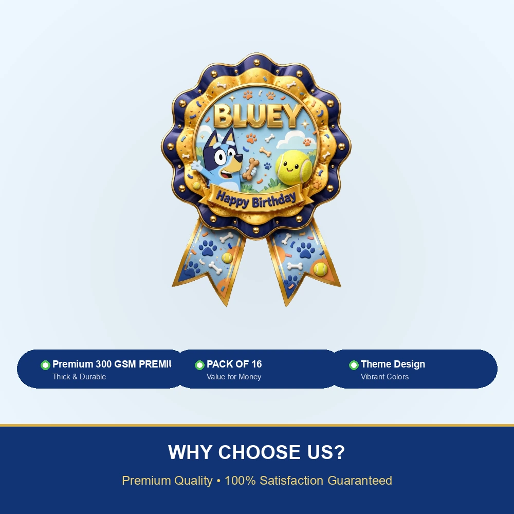 Bluey Theme Theme Badges Birthday Party Supplies (PACK OF 16) - 300 GSM Premium Cardstock with Pin (3.7 x 3 Inch) - Premium Party Decor Supply by Party Decor Mall - View 7
