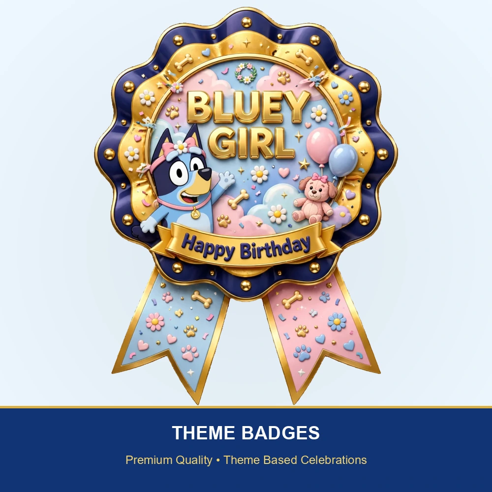 Bluey Girl Theme Theme Badges Birthday Party Supplies (PACK OF 16) - 300 GSM Premium Cardstock with Pin (3.7 x 3 Inch) - Premium Party Decor Supply by Party Decor Mall - View 2