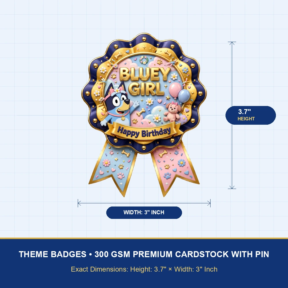 Bluey Girl Theme Theme Badges Birthday Party Supplies (PACK OF 16) - 300 GSM Premium Cardstock with Pin (3.7 x 3 Inch) - Premium Party Decor Supply by Party Decor Mall - View 4