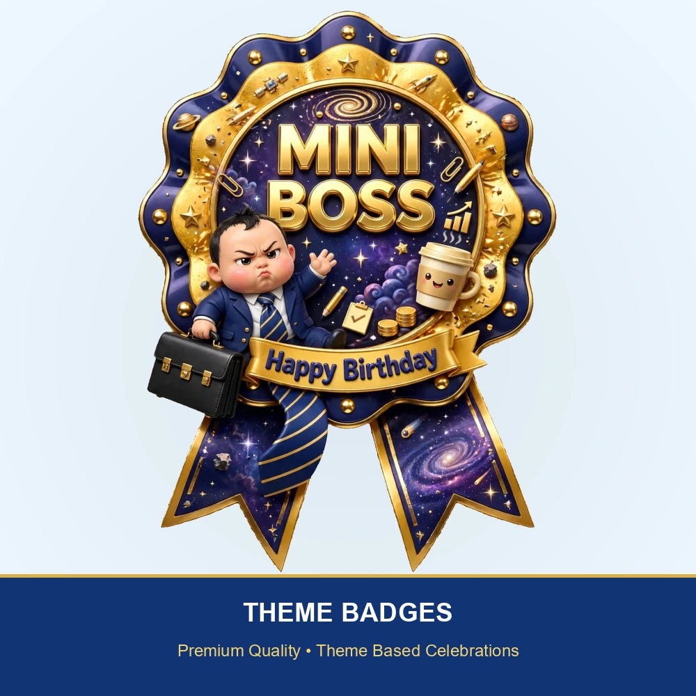 Boss Baby Theme Theme Badges Birthday Party Supplies (PACK OF 16) - 300 GSM Premium Cardstock with Pin (3.7 x 3 Inch) - Premium Party Decor Supply by Party Decor Mall - View 2