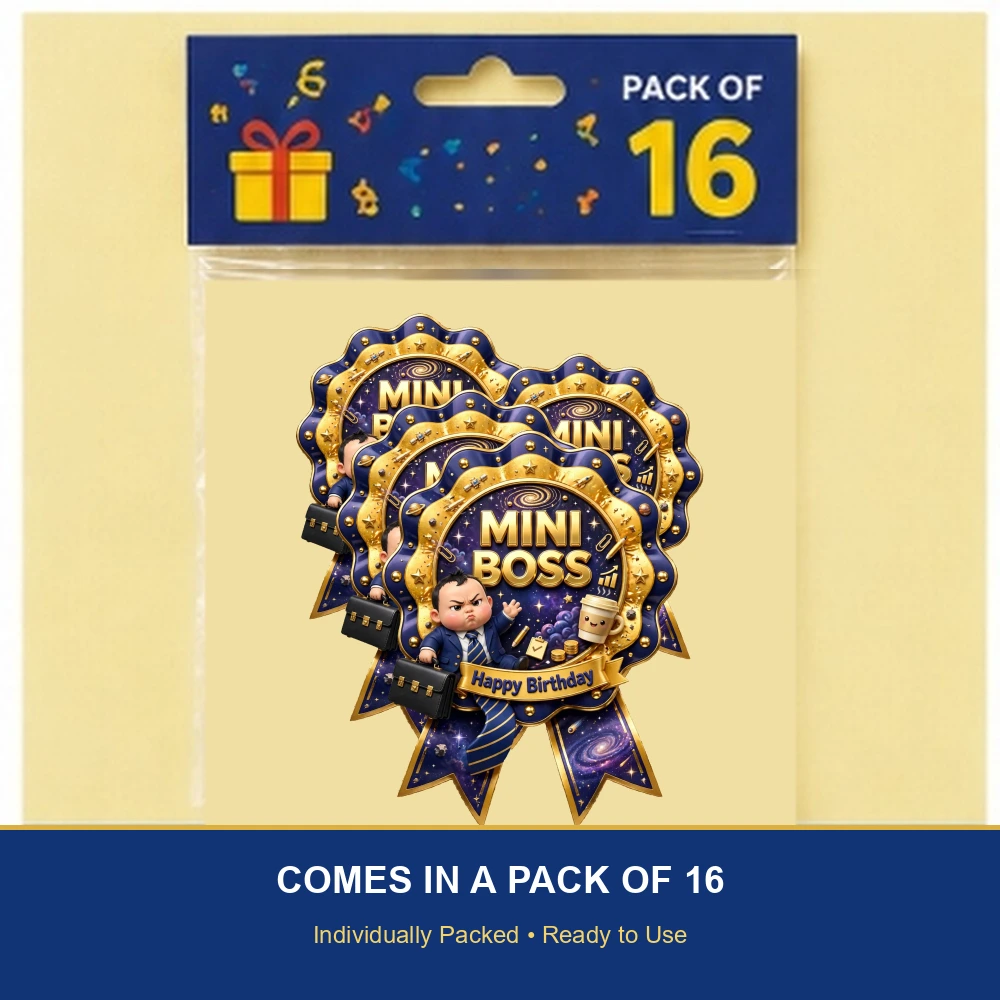 Boss Baby Theme Theme Badges Birthday Party Supplies (PACK OF 16) - 300 GSM Premium Cardstock with Pin (3.7 x 3 Inch) - Premium Party Decor Supply by Party Decor Mall - View 6