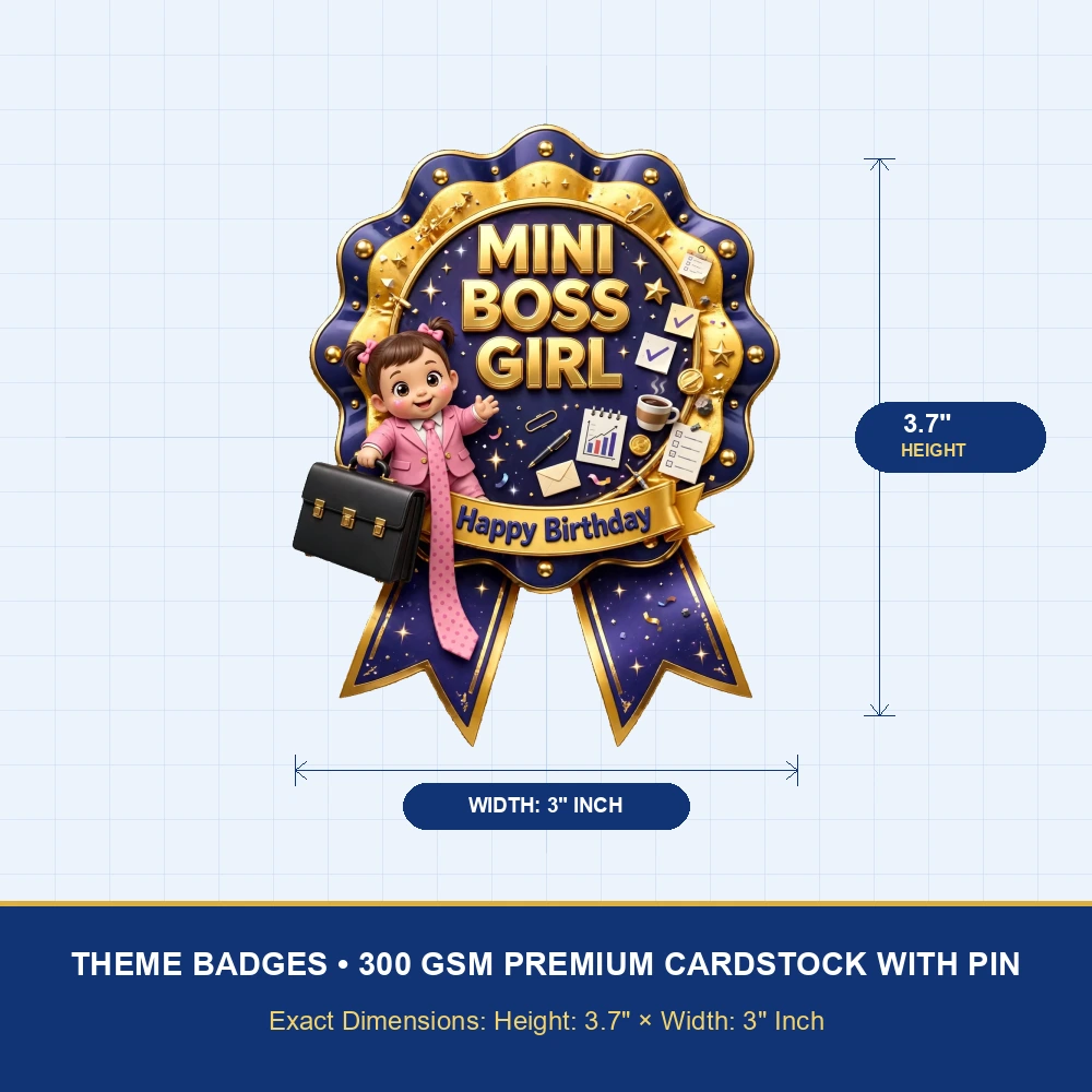 Boss Baby Girl Theme Theme Badges Birthday Party Supplies (PACK OF 16) - 300 GSM Premium Cardstock with Pin (3.7 x 3 Inch) - Premium Party Decor Supply by Party Decor Mall - View 4