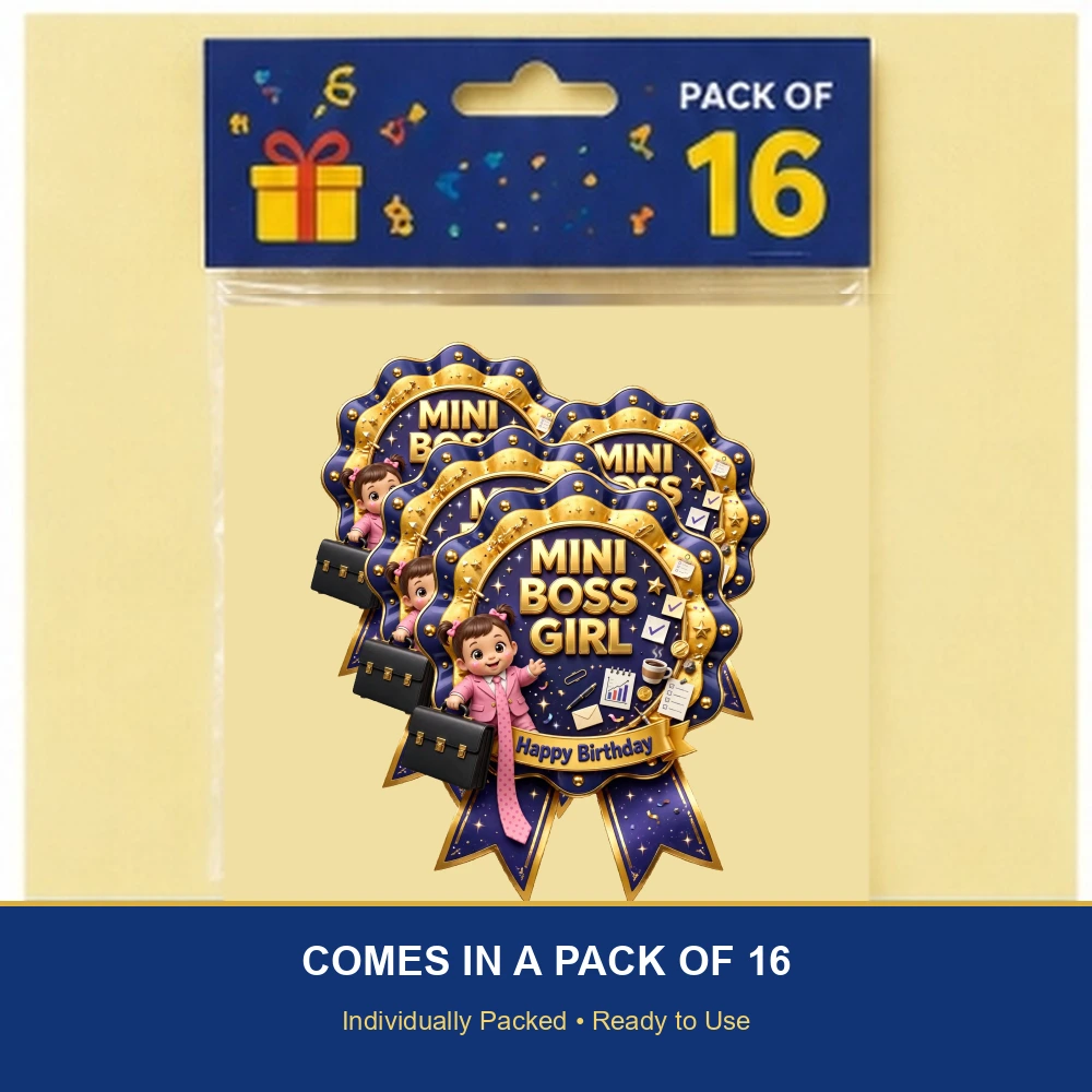 Boss Baby Girl Theme Theme Badges Birthday Party Supplies (PACK OF 16) - 300 GSM Premium Cardstock with Pin (3.7 x 3 Inch) - Premium Party Decor Supply by Party Decor Mall - View 6
