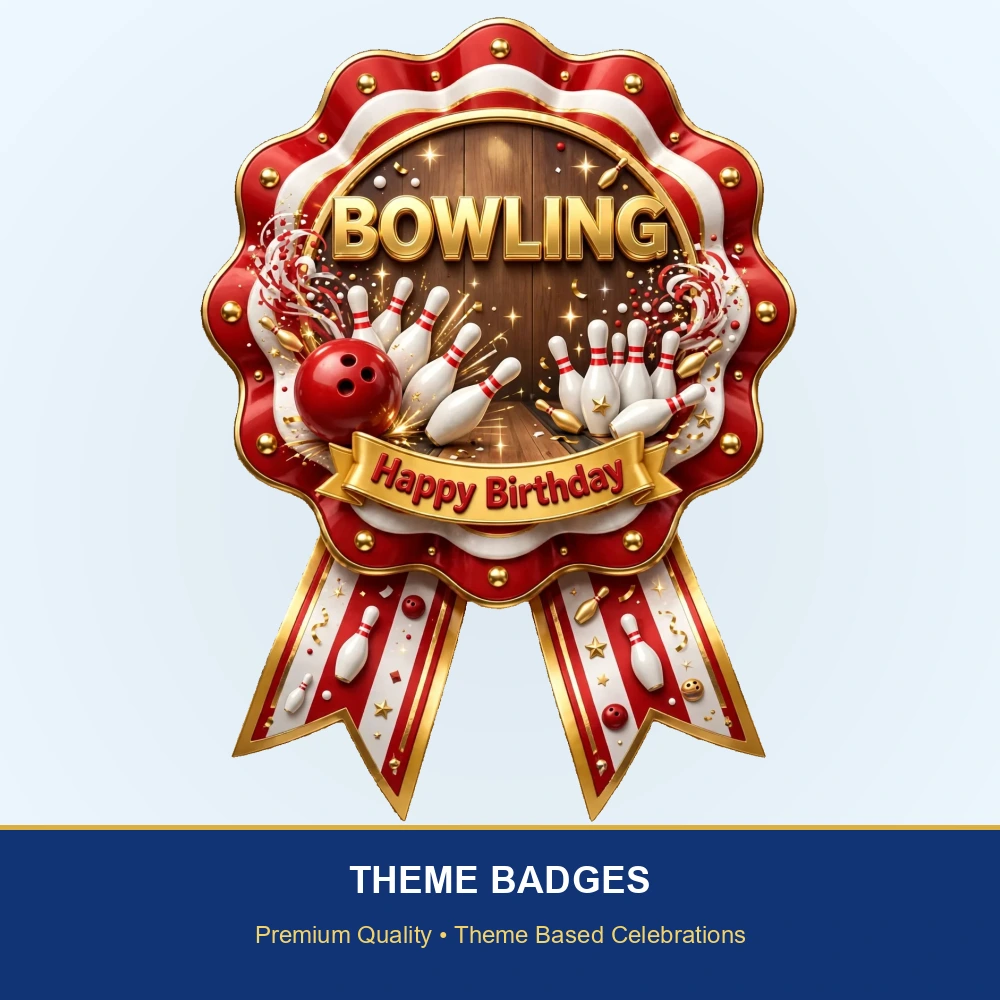 Bowling Theme Theme Badges Birthday Party Supplies (PACK OF 16) - 300 GSM Premium Cardstock with Pin (3.7 x 3 Inch) - Premium Party Decor Supply by Party Decor Mall - View 2