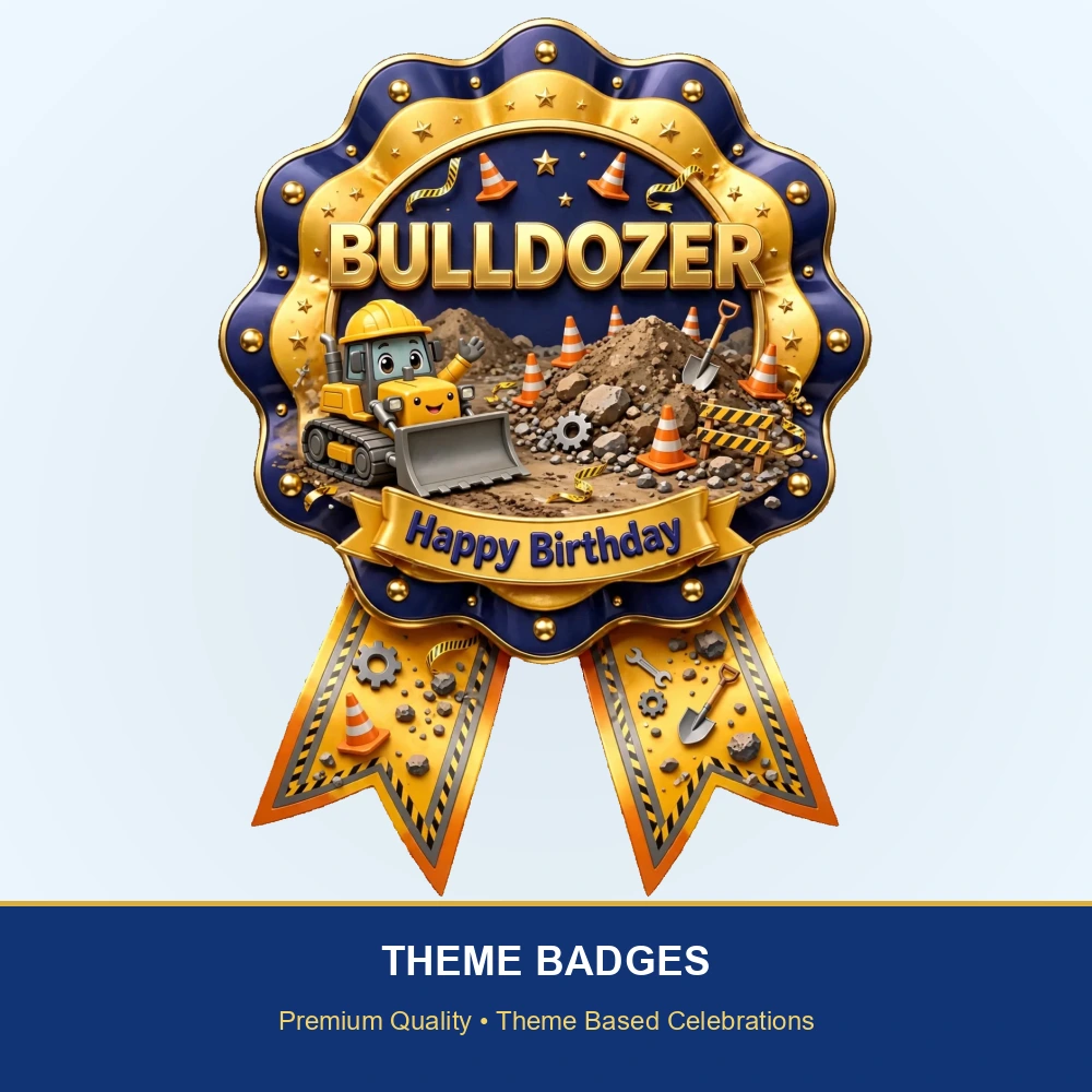 Bulldozer Theme Theme Badges Birthday Party Supplies (PACK OF 16) - 300 GSM Premium Cardstock with Pin (3.7 x 3 Inch) - Premium Party Decor Supply by Party Decor Mall - View 2