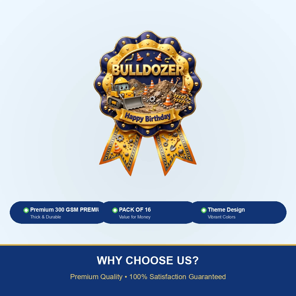 Bulldozer Theme Theme Badges Birthday Party Supplies (PACK OF 16) - 300 GSM Premium Cardstock with Pin (3.7 x 3 Inch) - Premium Party Decor Supply by Party Decor Mall - View 7