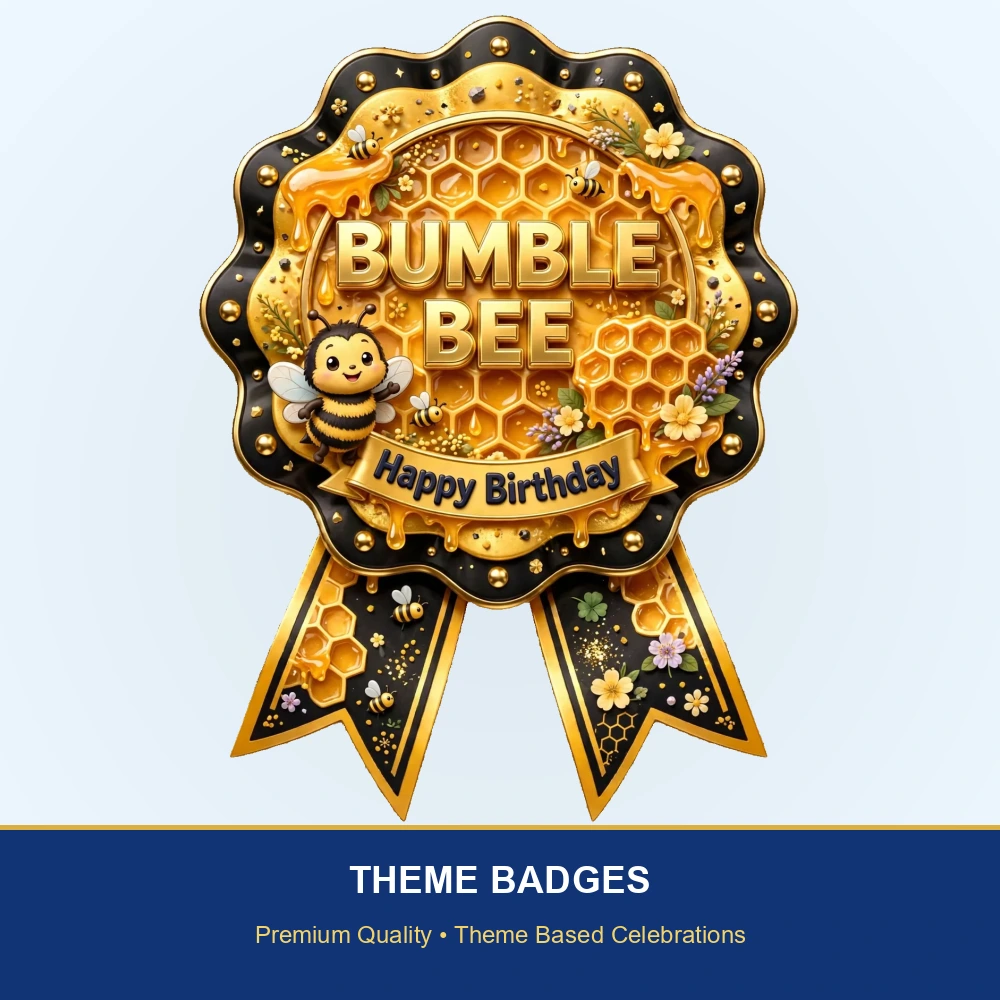 Bumble Bee Theme Theme Badges Birthday Party Supplies (PACK OF 16) - 300 GSM Premium Cardstock with Pin (3.7 x 3 Inch) - Premium Party Decor Supply by Party Decor Mall - View 2