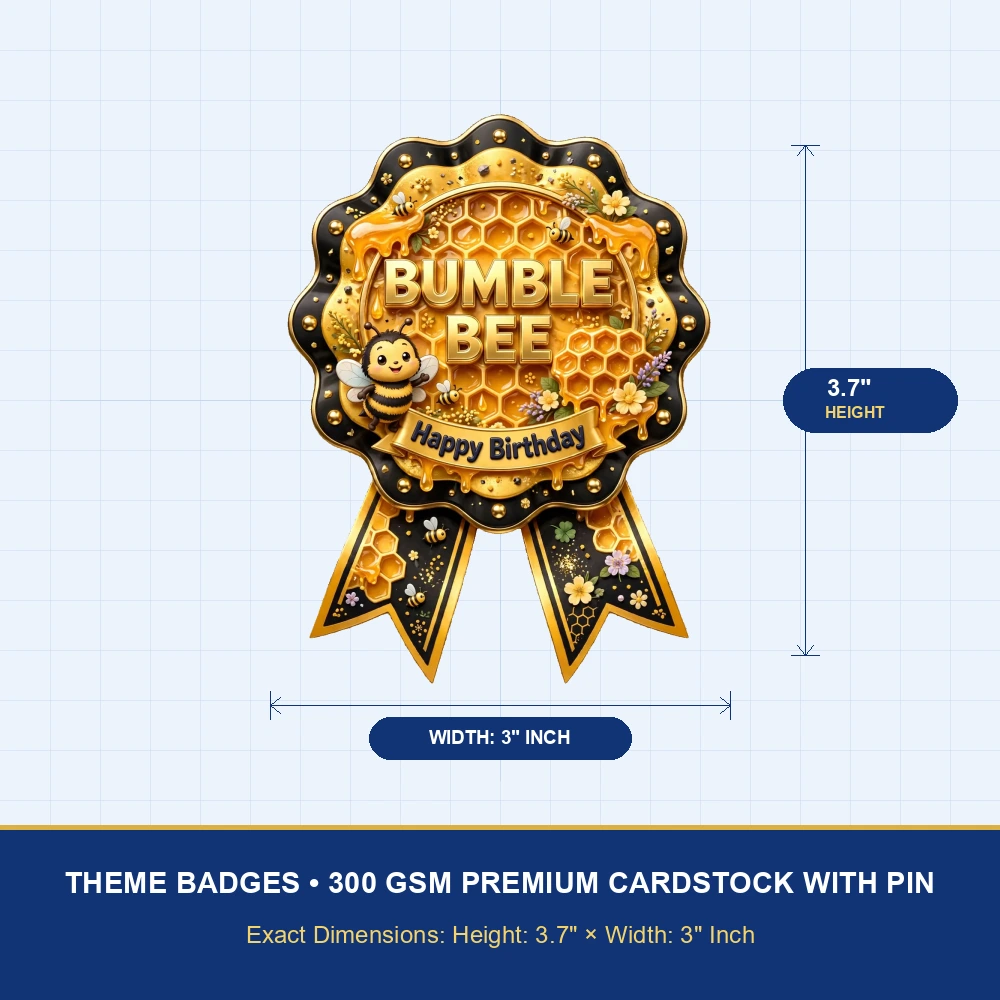 Bumble Bee Theme Theme Badges Birthday Party Supplies (PACK OF 16) - 300 GSM Premium Cardstock with Pin (3.7 x 3 Inch) - Premium Party Decor Supply by Party Decor Mall - View 4