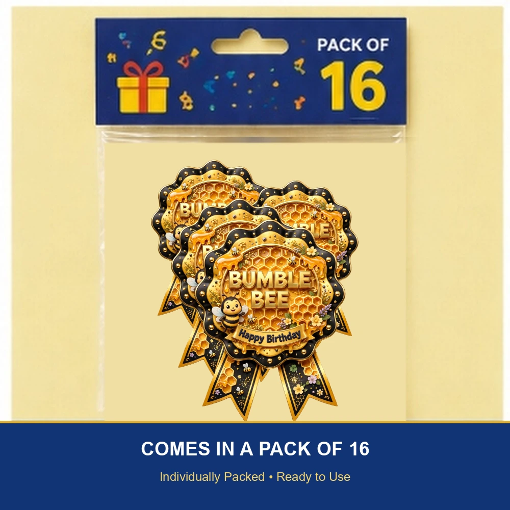 Bumble Bee Theme Theme Badges Birthday Party Supplies (PACK OF 16) - 300 GSM Premium Cardstock with Pin (3.7 x 3 Inch) - Premium Party Decor Supply by Party Decor Mall - View 6