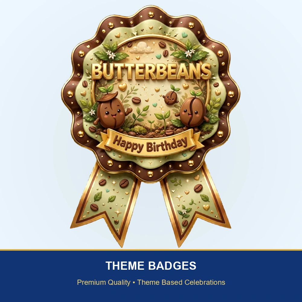 Butterbeans Theme Theme Badges Birthday Party Supplies (PACK OF 16) - 300 GSM Premium Cardstock with Pin (3.7 x 3 Inch) - Premium Party Decor Supply by Party Decor Mall - View 2