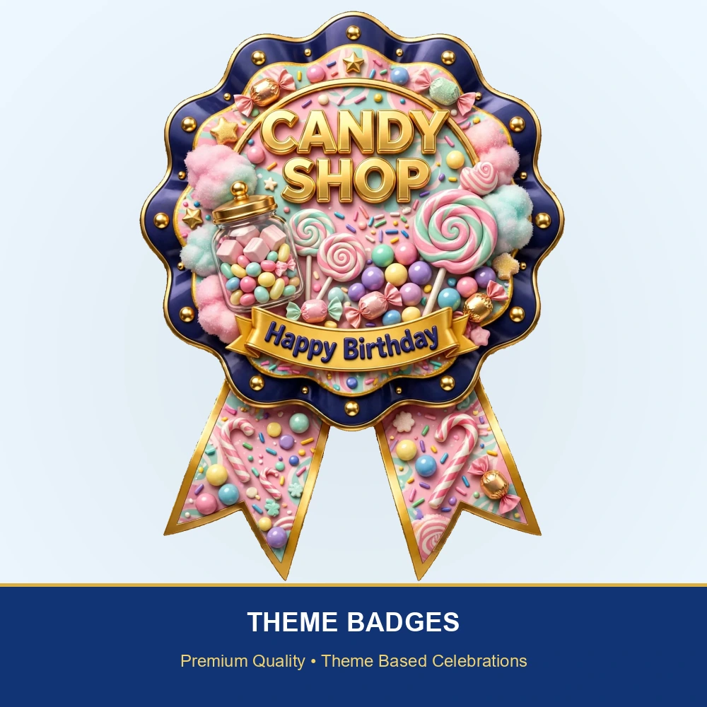 Candy Shop Theme Theme Badges Birthday Party Supplies (PACK OF 16) - 300 GSM Premium Cardstock with Pin (3.7 x 3 Inch) - Premium Party Decor Supply by Party Decor Mall - View 2
