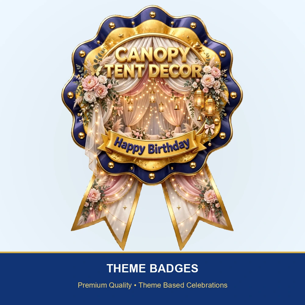 Canopy Tent Decor Theme Theme Badges Birthday Party Supplies (PACK OF 16) - 300 GSM Premium Cardstock with Pin (3.7 x 3 Inch) - Premium Party Decor Supply by Party Decor Mall - View 2