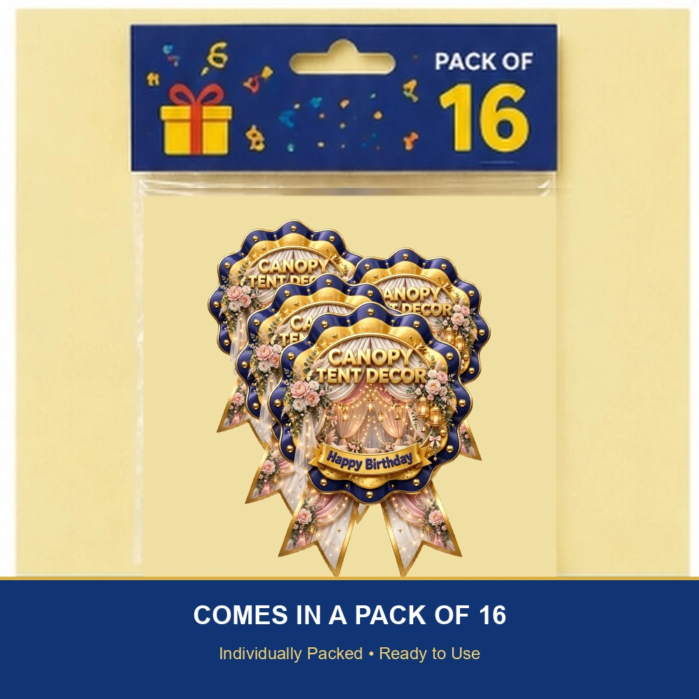Canopy Tent Decor Theme Theme Badges Birthday Party Supplies (PACK OF 16) - 300 GSM Premium Cardstock with Pin (3.7 x 3 Inch) - Premium Party Decor Supply by Party Decor Mall - View 6