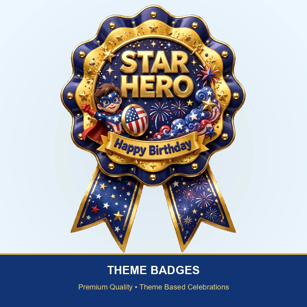 Captain America Theme Theme Badges Birthday Party Supplies (PACK OF 16) - 300 GSM Premium Cardstock with Pin (3.7 x 3 Inch) - Premium Party Decor Supply by Party Decor Mall - View 2