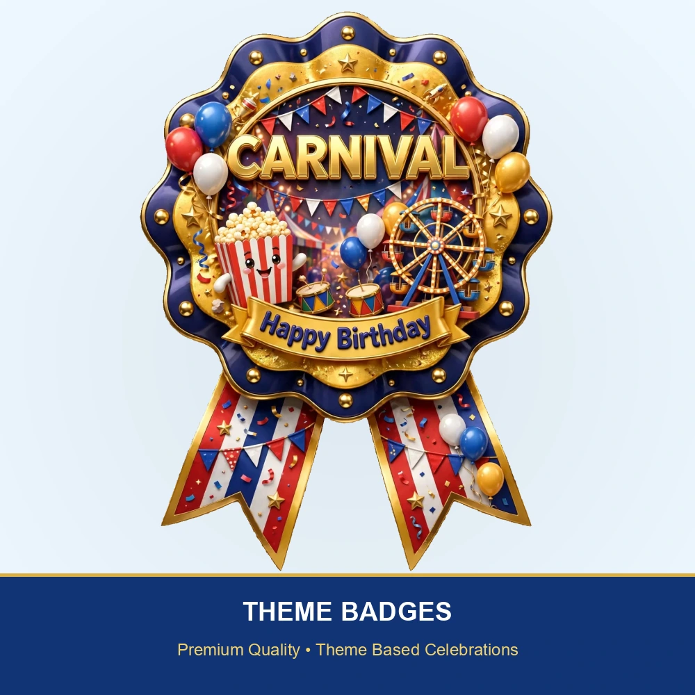 Carnival Theme Theme Badges Birthday Party Supplies (PACK OF 16) - 300 GSM Premium Cardstock with Pin (3.7 x 3 Inch) - Premium Party Decor Supply by Party Decor Mall - View 2