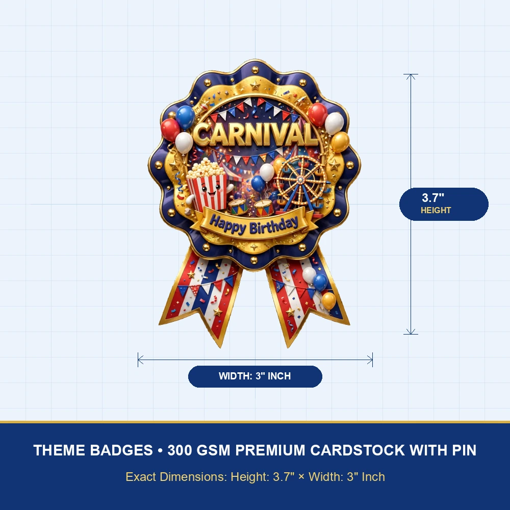 Carnival Theme Theme Badges Birthday Party Supplies (PACK OF 16) - 300 GSM Premium Cardstock with Pin (3.7 x 3 Inch) - Premium Party Decor Supply by Party Decor Mall - View 4