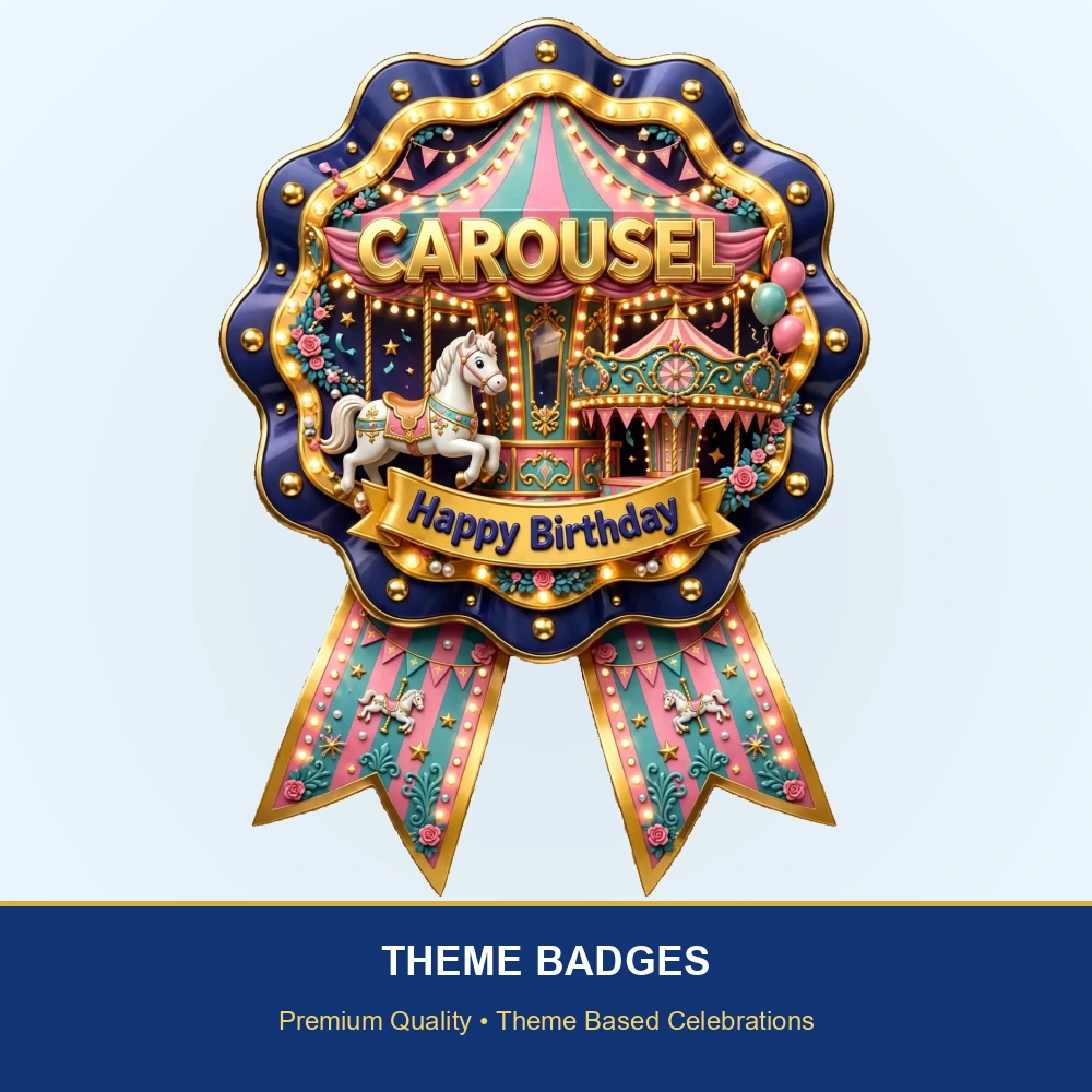Carousel Theme Theme Badges Birthday Party Supplies (PACK OF 16) - 300 GSM Premium Cardstock with Pin (3.7 x 3 Inch) - Premium Party Decor Supply by Party Decor Mall - View 2
