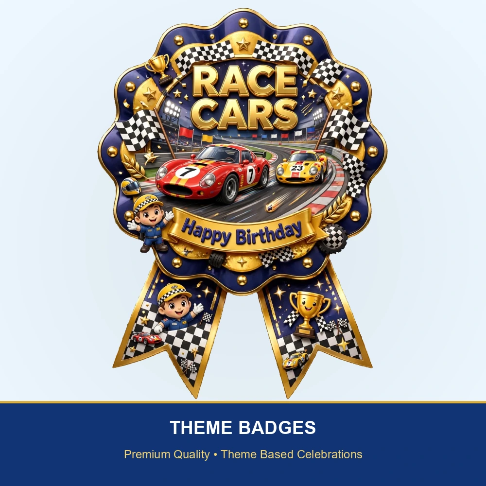 Cars Theme Theme Badges Birthday Party Supplies (PACK OF 16) - 300 GSM Premium Cardstock with Pin (3.7 x 3 Inch) - Premium Party Decor Supply by Party Decor Mall - View 2
