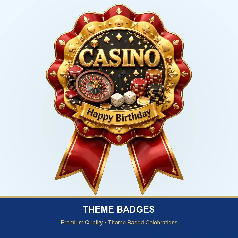 Casino Theme Theme Badges Birthday Party Supplies (PACK OF 16) - 300 GSM Premium Cardstock with Pin (3.7 x 3 Inch) - Premium Party Decor Supply by Party Decor Mall - View 2