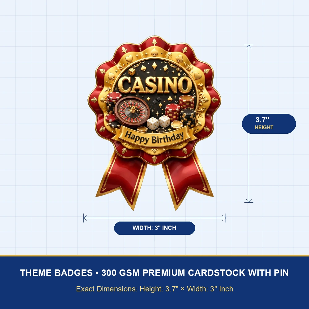 Casino Theme Theme Badges Birthday Party Supplies (PACK OF 16) - 300 GSM Premium Cardstock with Pin (3.7 x 3 Inch) - Premium Party Decor Supply by Party Decor Mall - View 4