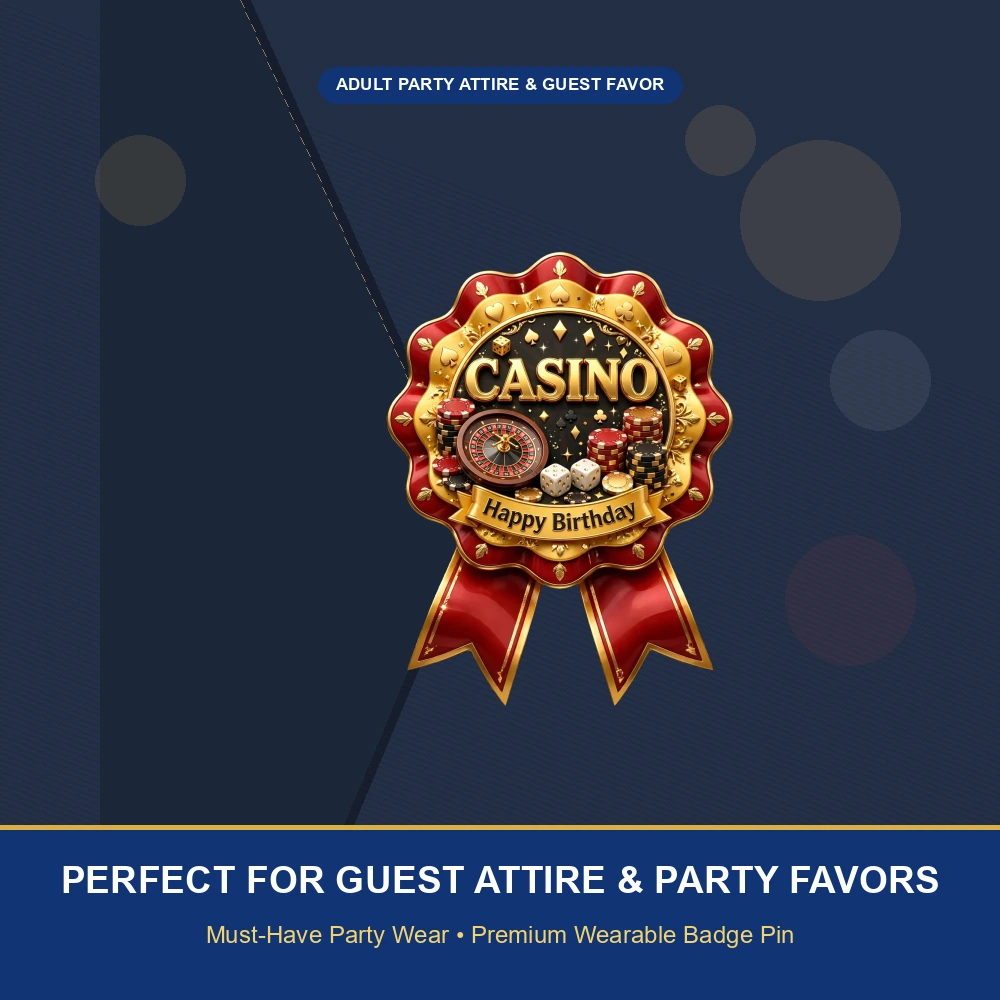 Casino Theme Theme Badges Birthday Party Supplies (PACK OF 16) - 300 GSM Premium Cardstock with Pin (3.7 x 3 Inch) - Premium Party Decor Supply by Party Decor Mall - View 5