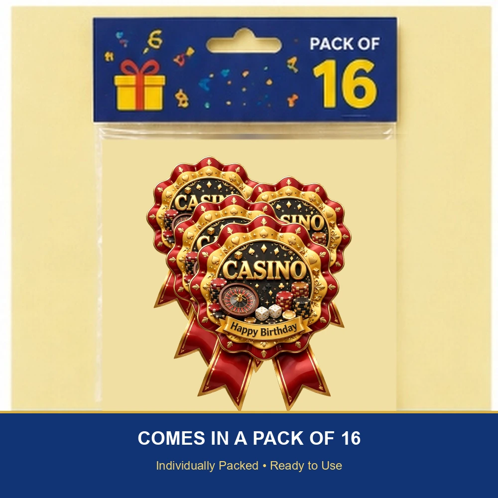 Casino Theme Theme Badges Birthday Party Supplies (PACK OF 16) - 300 GSM Premium Cardstock with Pin (3.7 x 3 Inch) - Premium Party Decor Supply by Party Decor Mall - View 6