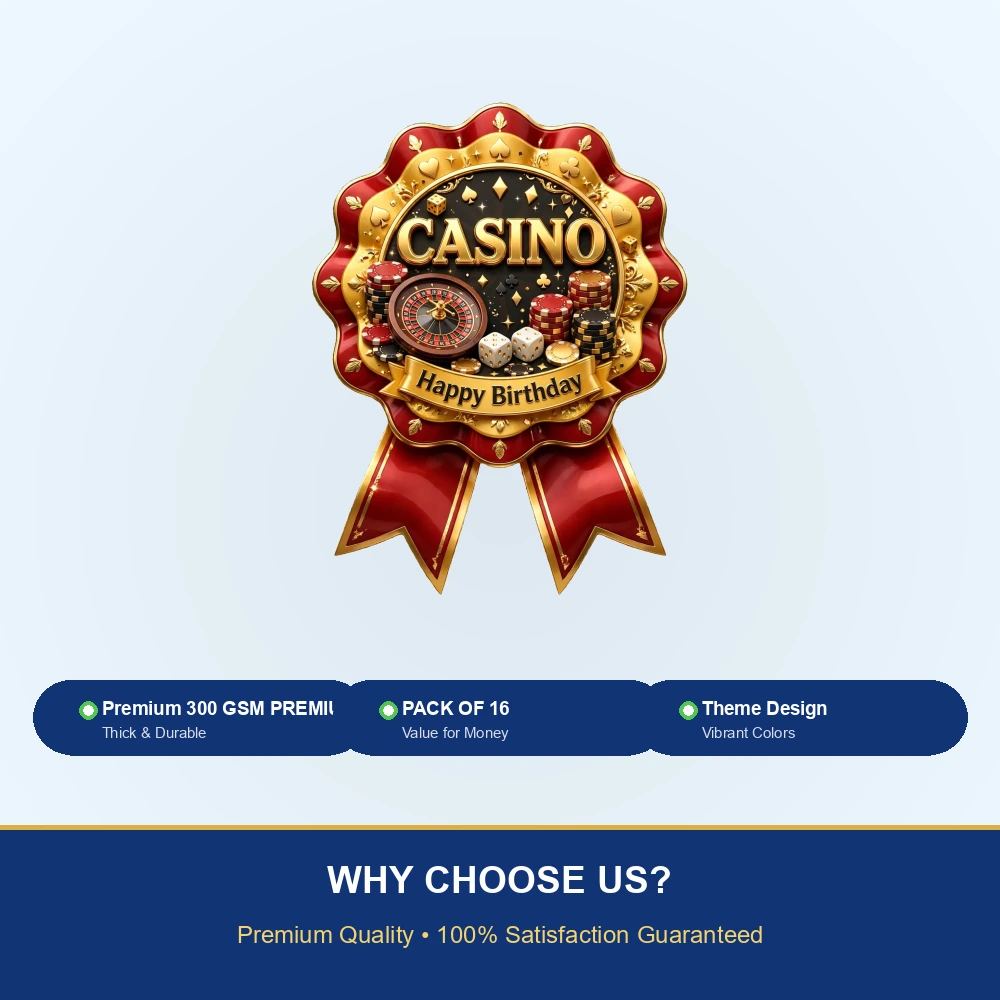 Casino Theme Theme Badges Birthday Party Supplies (PACK OF 16) - 300 GSM Premium Cardstock with Pin (3.7 x 3 Inch) - Premium Party Decor Supply by Party Decor Mall - View 7