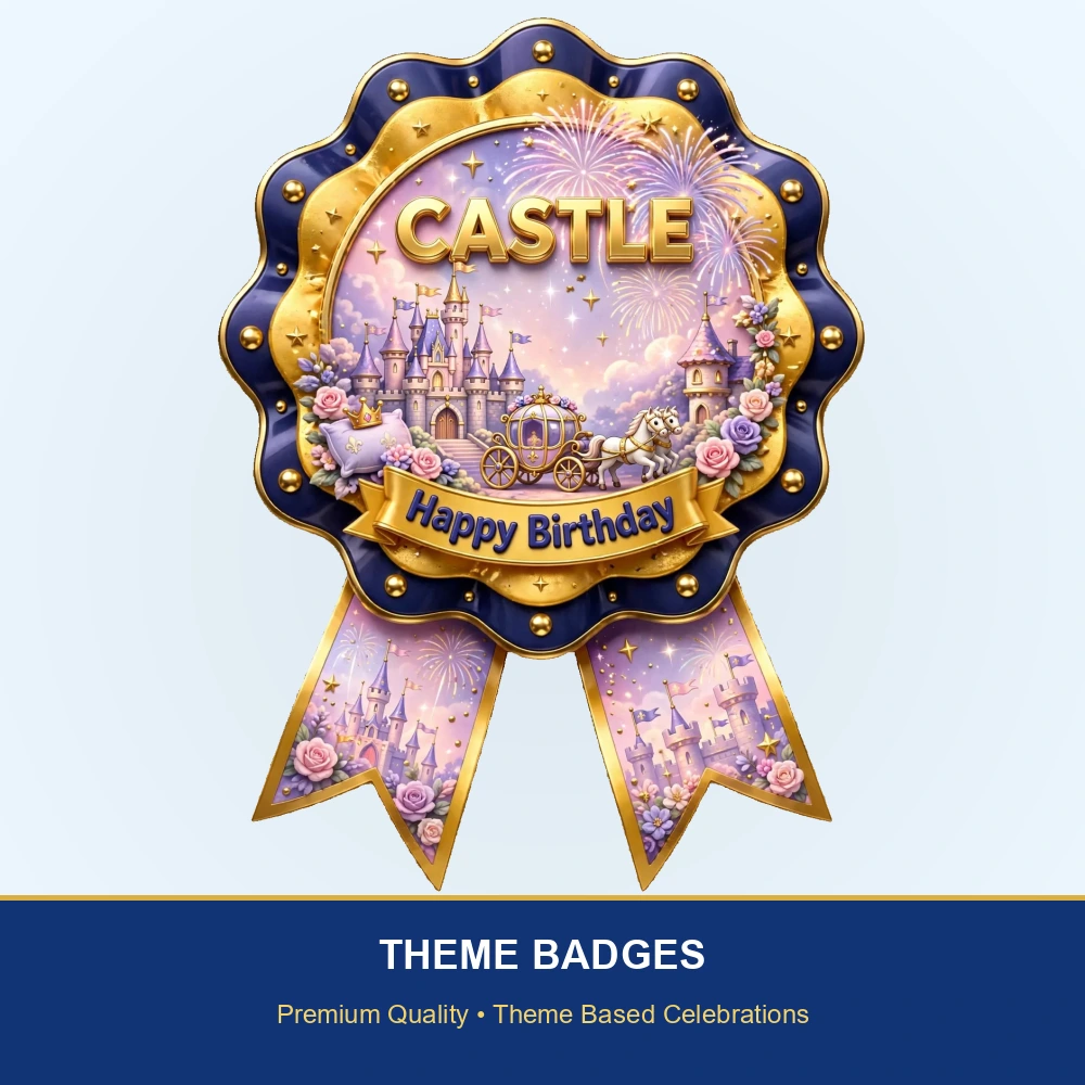 Castle Theme Theme Badges Birthday Party Supplies (PACK OF 16) - 300 GSM Premium Cardstock with Pin (3.7 x 3 Inch) - Premium Party Decor Supply by Party Decor Mall - View 2