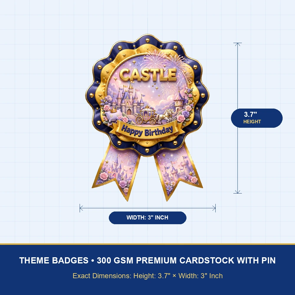 Castle Theme Theme Badges Birthday Party Supplies (PACK OF 16) - 300 GSM Premium Cardstock with Pin (3.7 x 3 Inch) - Premium Party Decor Supply by Party Decor Mall - View 4