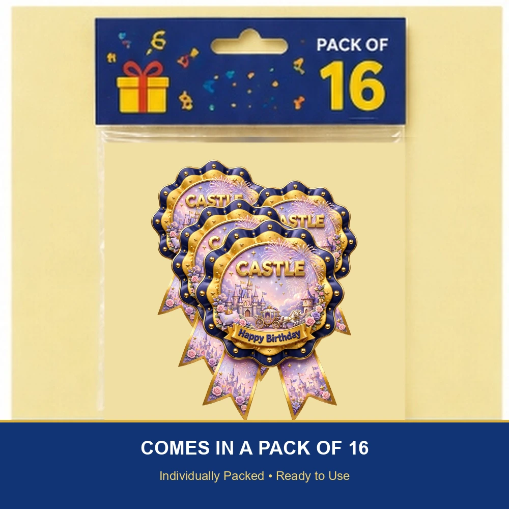 Castle Theme Theme Badges Birthday Party Supplies (PACK OF 16) - 300 GSM Premium Cardstock with Pin (3.7 x 3 Inch) - Premium Party Decor Supply by Party Decor Mall - View 6