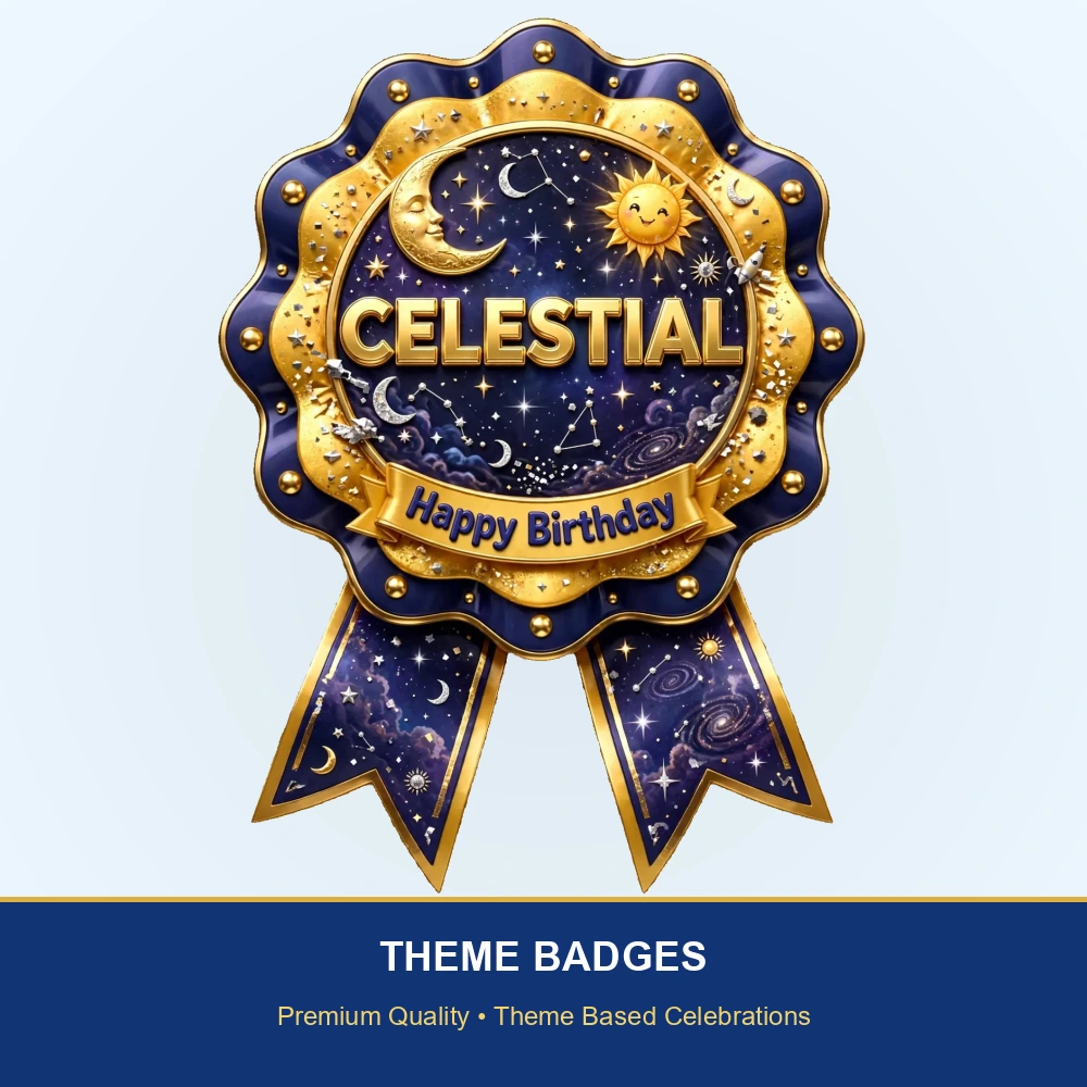 Celestial Theme Theme Badges Birthday Party Supplies (PACK OF 16) - 300 GSM Premium Cardstock with Pin (3.7 x 3 Inch) - Premium Party Decor Supply by Party Decor Mall - View 2