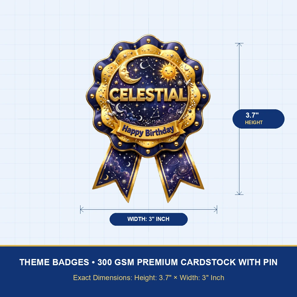 Celestial Theme Theme Badges Birthday Party Supplies (PACK OF 16) - 300 GSM Premium Cardstock with Pin (3.7 x 3 Inch) - Premium Party Decor Supply by Party Decor Mall - View 4