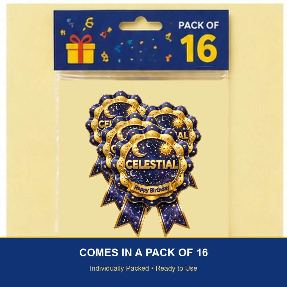 Celestial Theme Theme Badges Birthday Party Supplies (PACK OF 16) - 300 GSM Premium Cardstock with Pin (3.7 x 3 Inch) - Premium Party Decor Supply by Party Decor Mall - View 6
