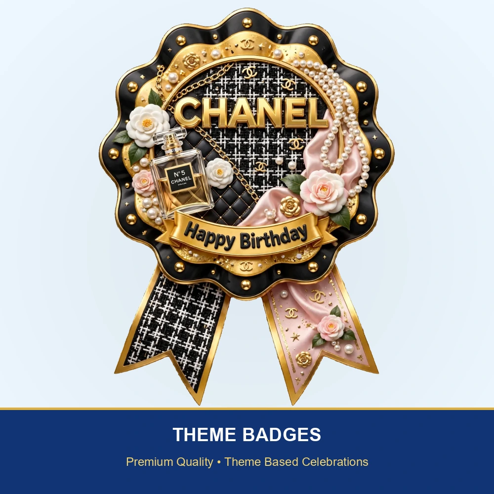 Chanel Theme Theme Badges Birthday Party Supplies (PACK OF 16) - 300 GSM Premium Cardstock with Pin (3.7 x 3 Inch) - Premium Party Decor Supply by Party Decor Mall - View 2