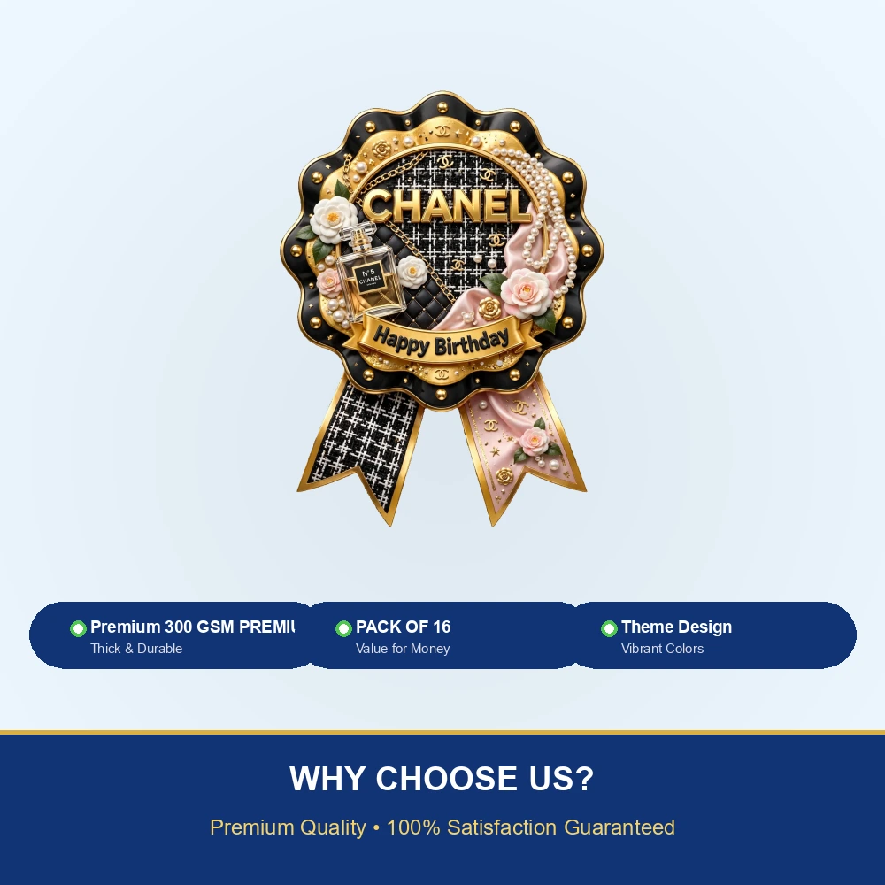 Chanel Theme Theme Badges Birthday Party Supplies (PACK OF 16) - 300 GSM Premium Cardstock with Pin (3.7 x 3 Inch) - Premium Party Decor Supply by Party Decor Mall - View 7