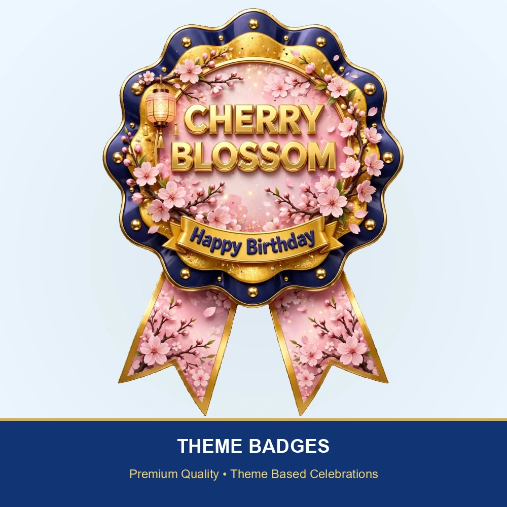 Cherry Blossom Theme Theme Badges Birthday Party Supplies (PACK OF 16) - 300 GSM Premium Cardstock with Pin (3.7 x 3 Inch) - Premium Party Decor Supply by Party Decor Mall - View 2