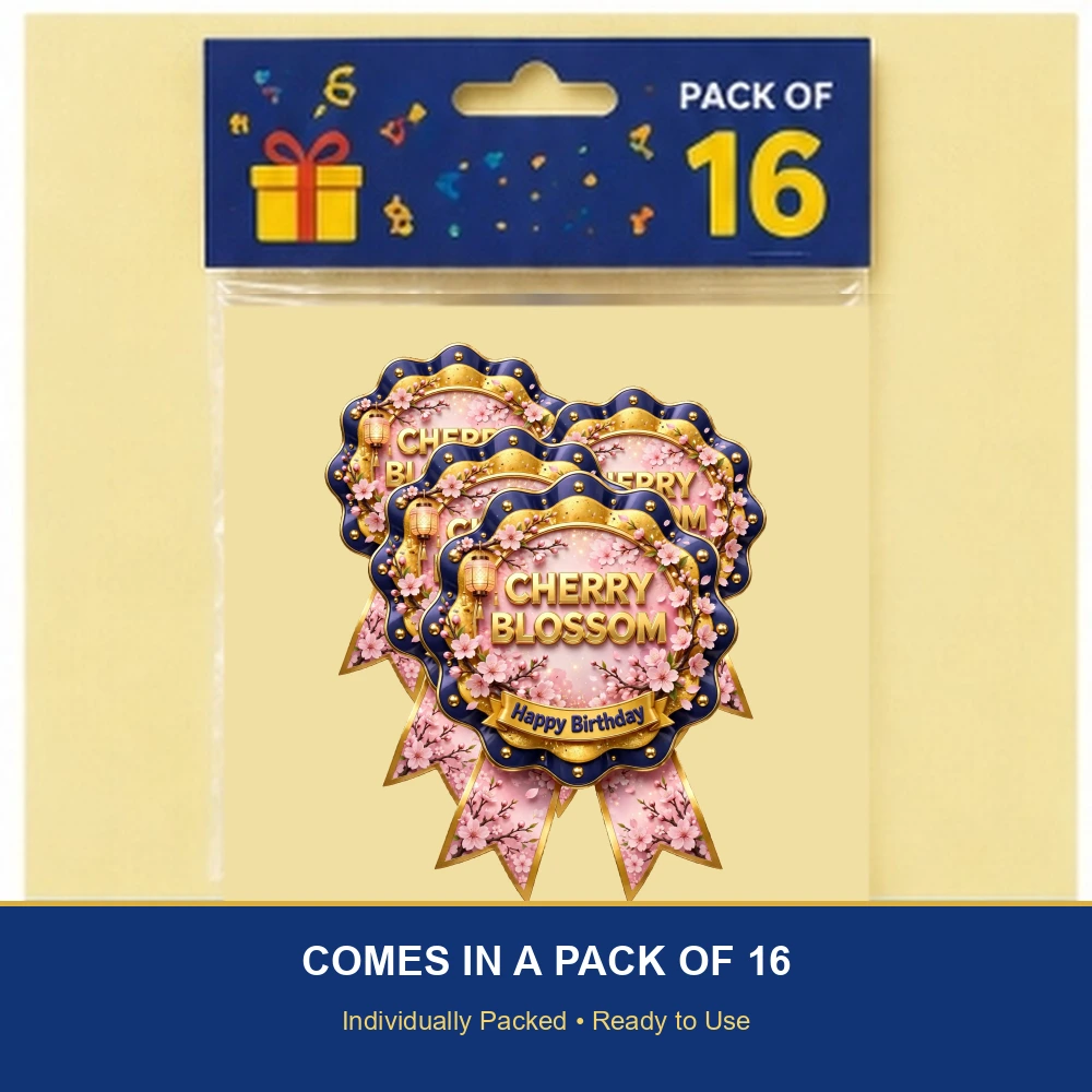 Cherry Blossom Theme Theme Badges Birthday Party Supplies (PACK OF 16) - 300 GSM Premium Cardstock with Pin (3.7 x 3 Inch) - Premium Party Decor Supply by Party Decor Mall - View 6