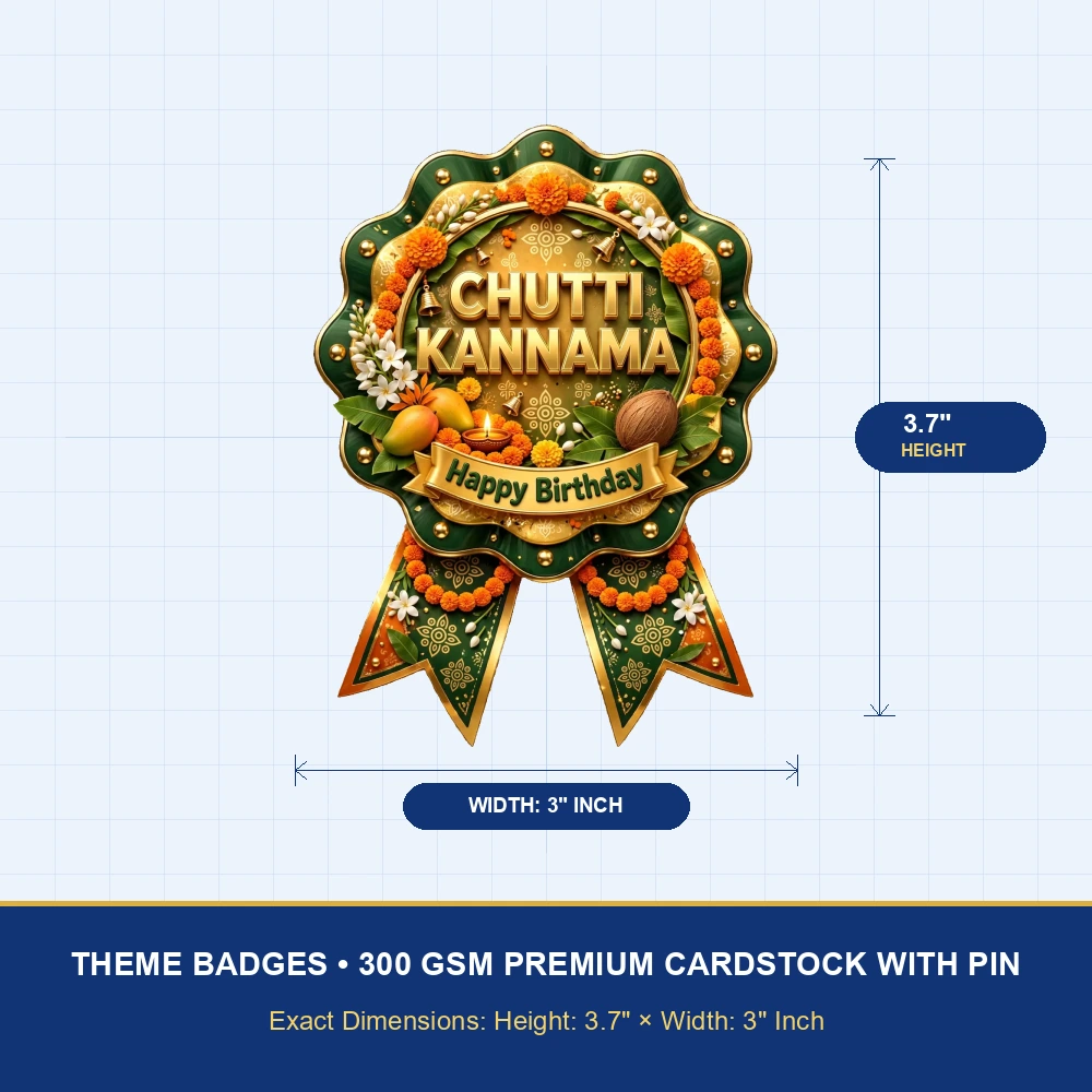 Chutti Kannama Theme Theme Badges Birthday Party Supplies (PACK OF 16) - 300 GSM Premium Cardstock with Pin (3.7 x 3 Inch) - Premium Party Decor Supply by Party Decor Mall - View 4