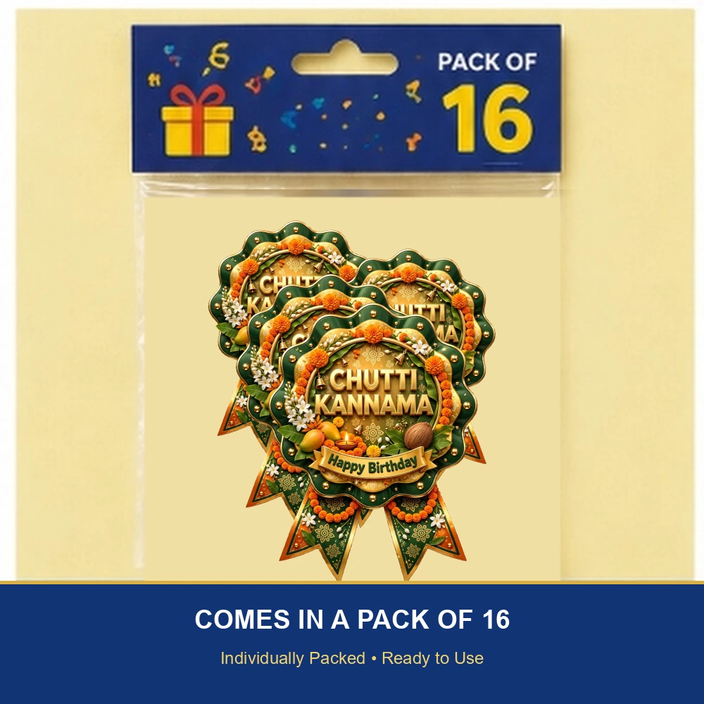 Chutti Kannama Theme Theme Badges Birthday Party Supplies (PACK OF 16) - 300 GSM Premium Cardstock with Pin (3.7 x 3 Inch) - Premium Party Decor Supply by Party Decor Mall - View 6