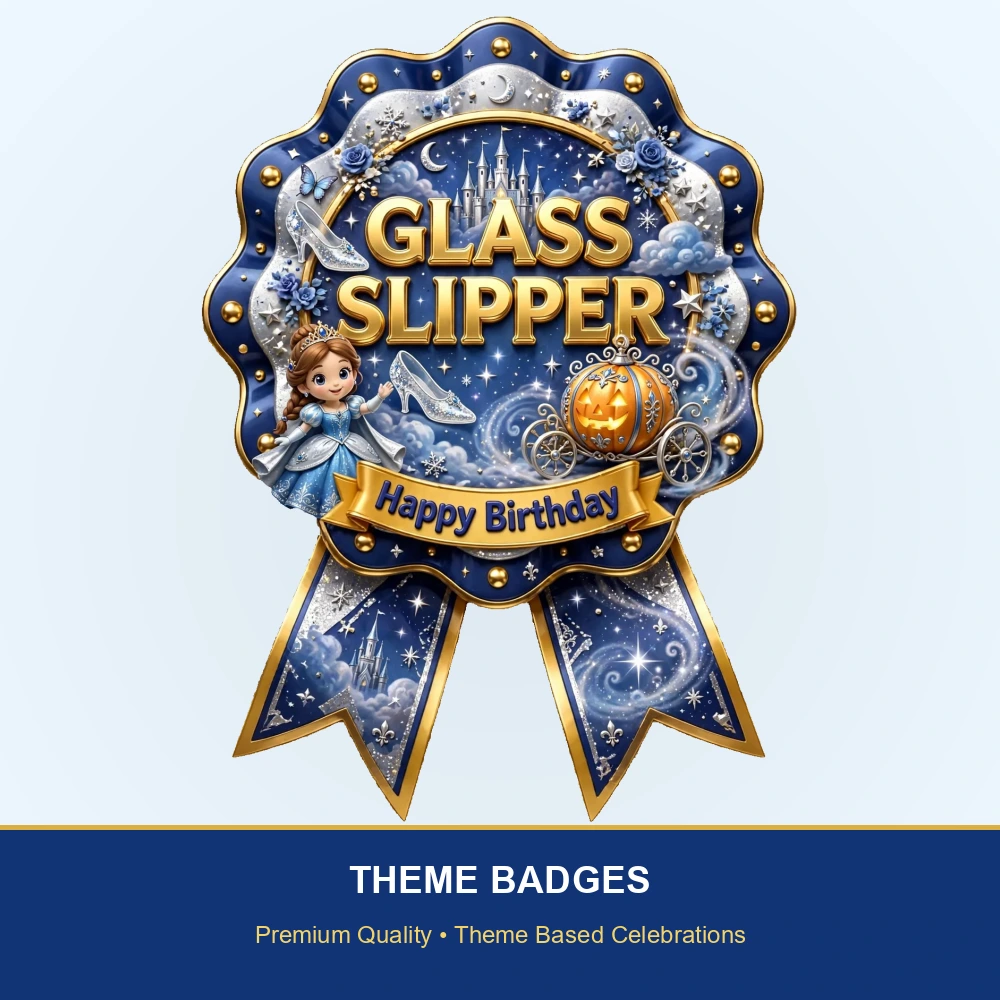 Cinderella Inspired Theme Theme Badges Birthday Party Supplies (PACK OF 16) - 300 GSM Premium Cardstock with Pin (3.7 x 3 Inch) - Premium Party Decor Supply by Party Decor Mall - View 2