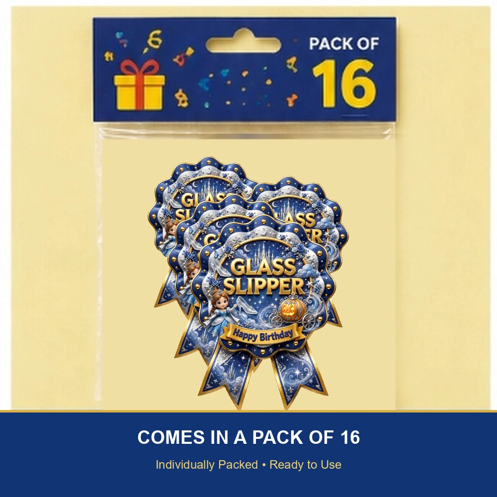Cinderella Inspired Theme Theme Badges Birthday Party Supplies (PACK OF 16) - 300 GSM Premium Cardstock with Pin (3.7 x 3 Inch) - Premium Party Decor Supply by Party Decor Mall - View 6