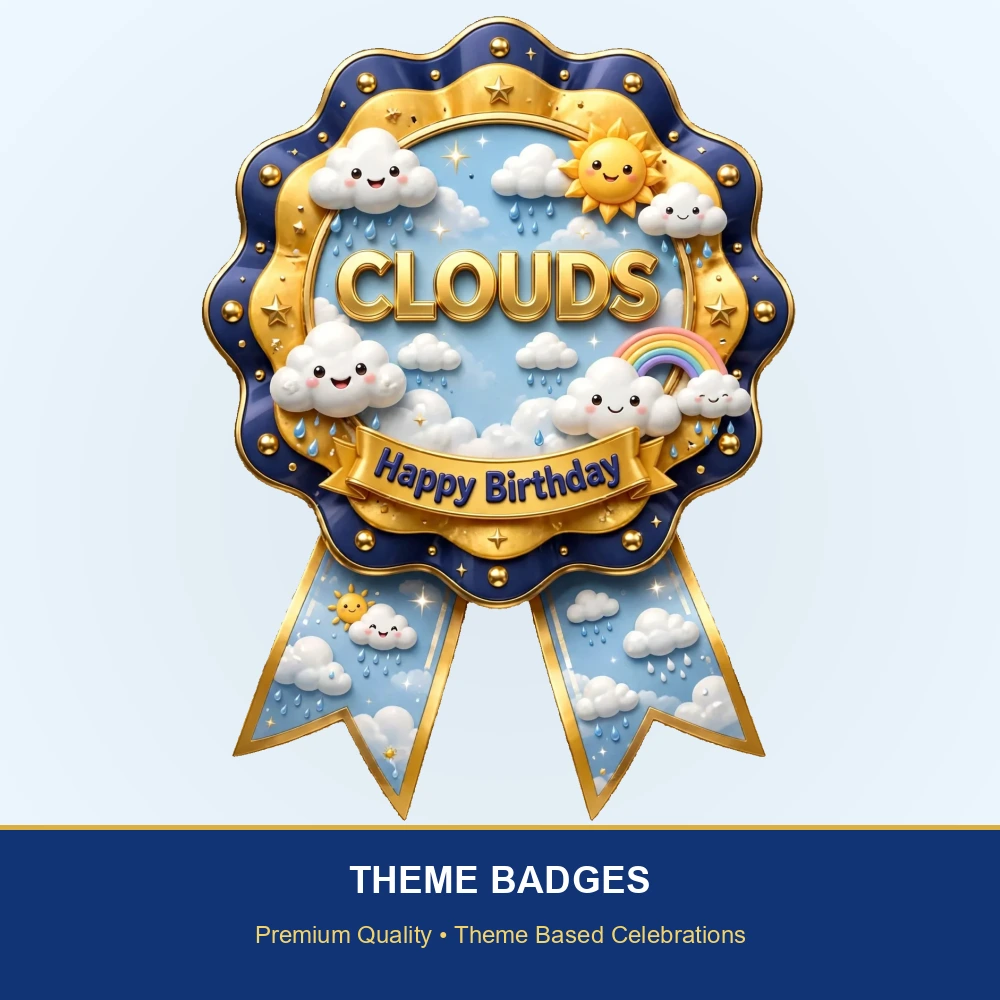 Clouds Theme Theme Badges Birthday Party Supplies (PACK OF 16) - 300 GSM Premium Cardstock with Pin (3.7 x 3 Inch) - Premium Party Decor Supply by Party Decor Mall - View 2