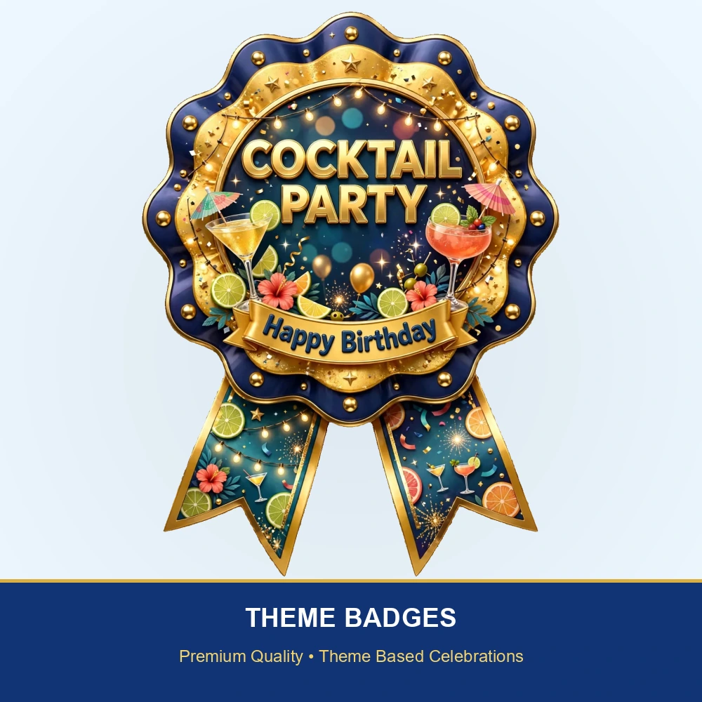 Cocktail Party Theme Theme Badges Birthday Party Supplies (PACK OF 16) - 300 GSM Premium Cardstock with Pin (3.7 x 3 Inch) - Premium Party Decor Supply by Party Decor Mall - View 2