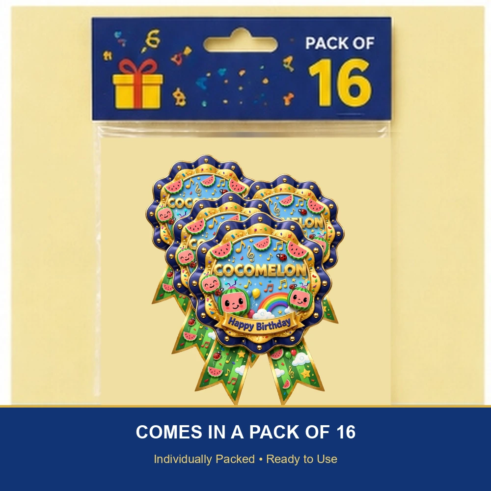 Cocomelon Theme Theme Badges Birthday Party Supplies (PACK OF 16) - 300 GSM Premium Cardstock with Pin (3.7 x 3 Inch) - Premium Party Decor Supply by Party Decor Mall - View 6