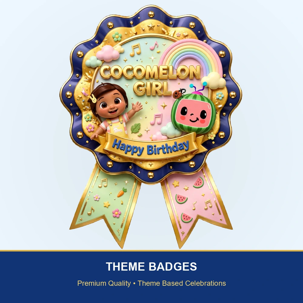 Cocomelon Girl Theme Theme Badges Birthday Party Supplies (PACK OF 16) - 300 GSM Premium Cardstock with Pin (3.7 x 3 Inch) - Premium Party Decor Supply by Party Decor Mall - View 2